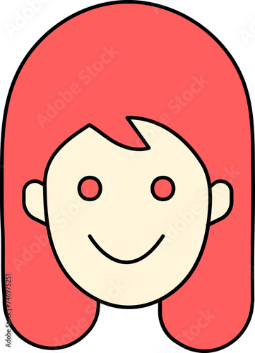Cartoon Girl Face Icon In Flat Style.