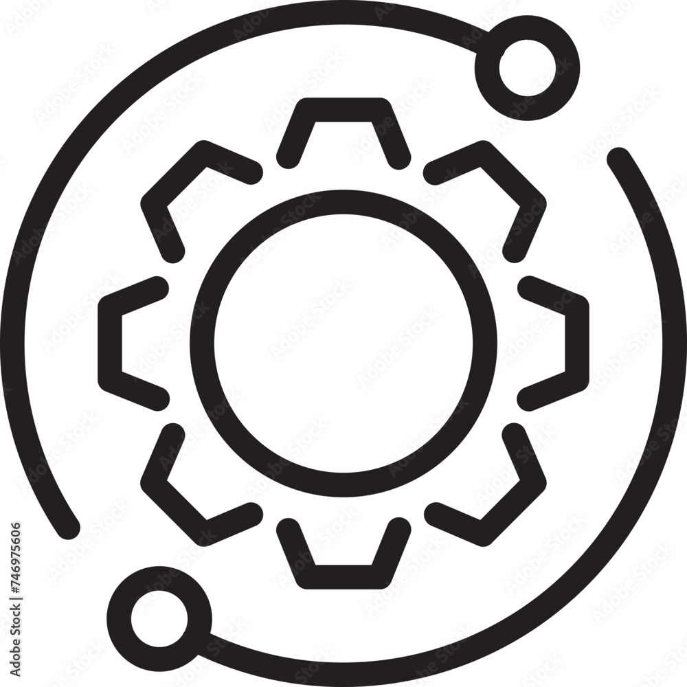 Black line art of cogwheel icon. Black line art of cogwheel icon.