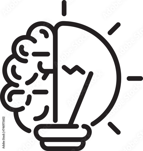 Light bulb with brain icon in black line art.