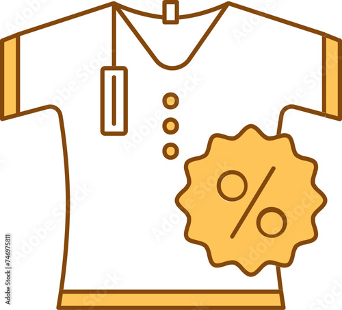 T-Shirt With Percentage Label Icon In White And Yellow Color.