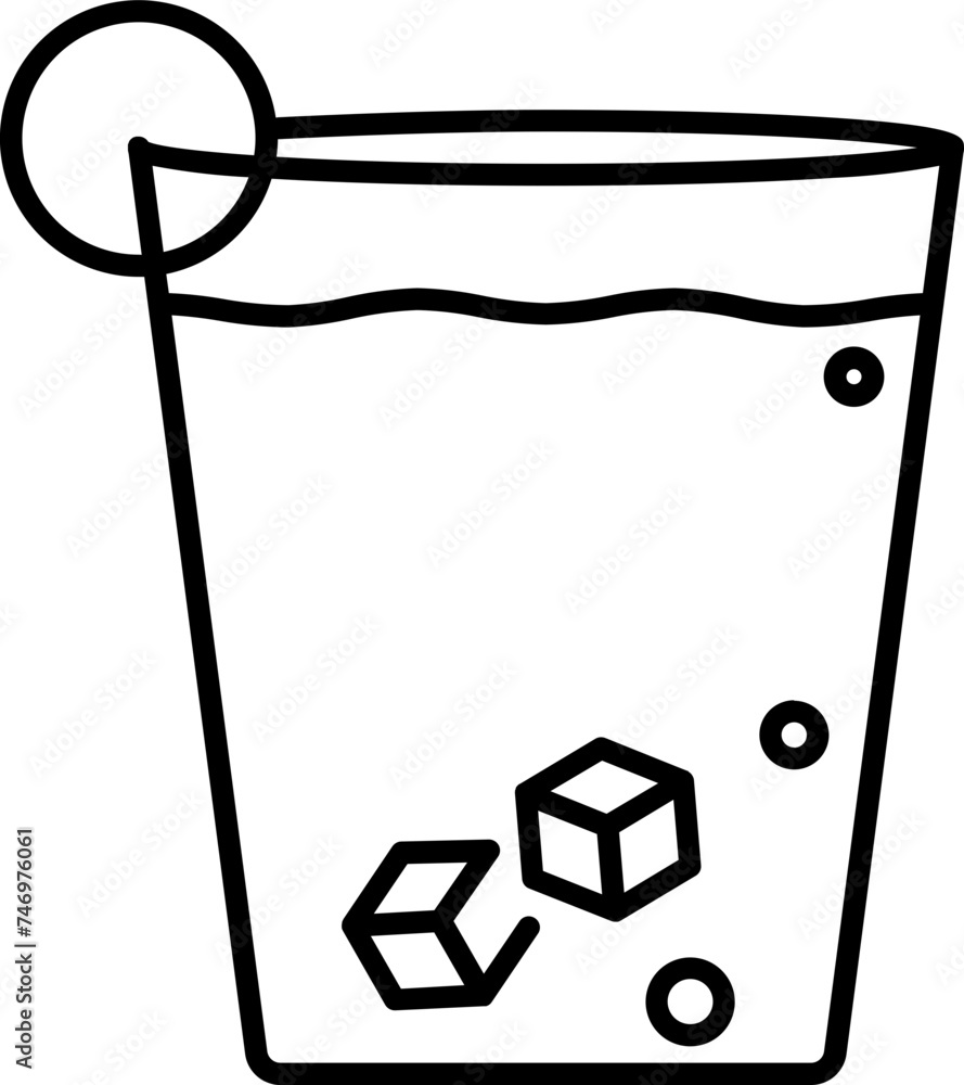 Cold Drink Glass Decorate with Fruit Slice icon in line art.
