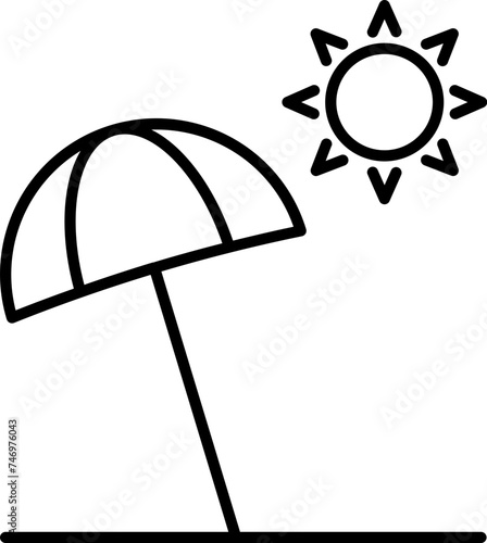 Umbrella with Sun icon in black line art.