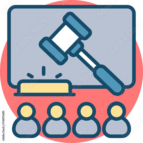 Vector illustration of court auction with public icon.