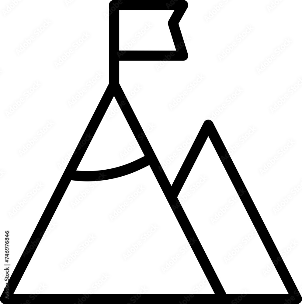 Fototapeta premium Linear Style Flag On Mountain Icon Or Symbol.