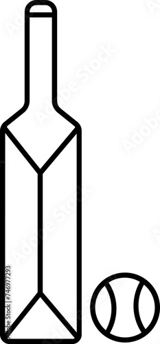 Line Art Cricket Bat and Ball icon in flat style.