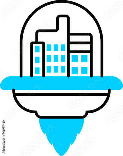 Space colony icon in black and blue color.