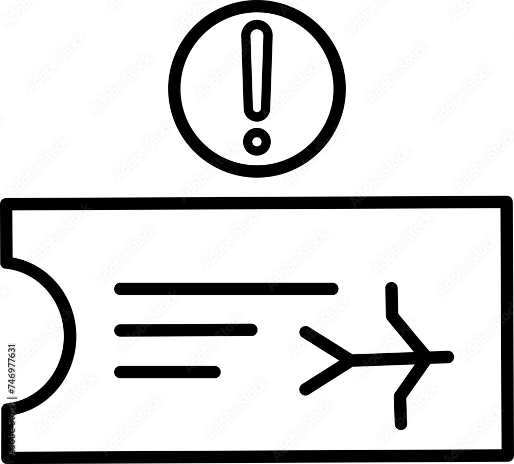 Warning for Air Flight Ticket Icon in Black Line Art. Warning for Air Flight Ticket Icon in Black Line Art.