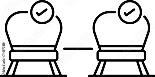 Thin Line Art Public Seats with Space for Apply Social Distancing icon.