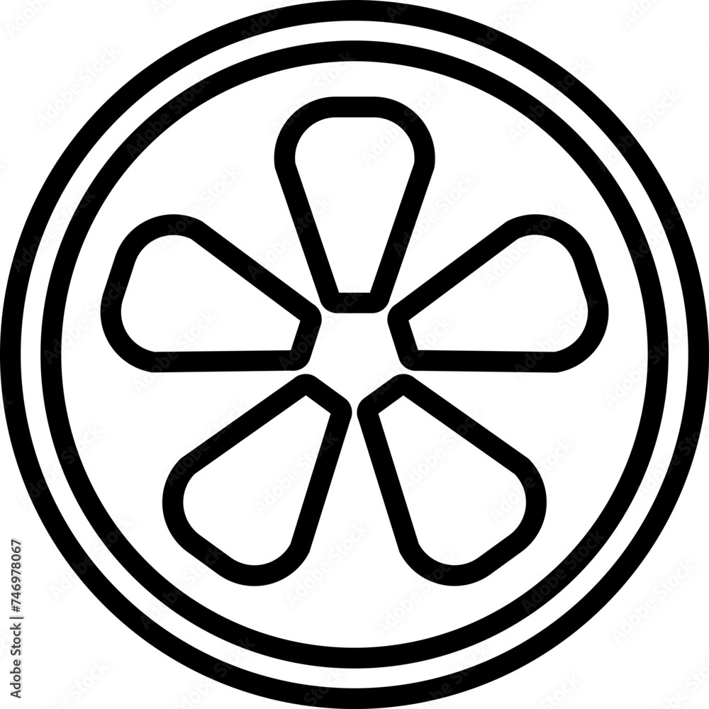 Line Art Illustration Of Orange Or Lemon Slice Icon. Line Art Illustration Of Orange Or Lemon Slice Icon.