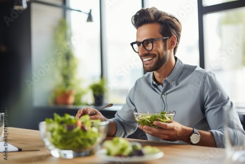 A Man Eating Salad at Work  Fictional Character Created By Generated AI.