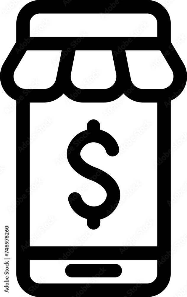 Online Shopping or Payment App in Smartphone Line Art Icon. Online Shopping or Payment App in Smartphone Line Art Icon.