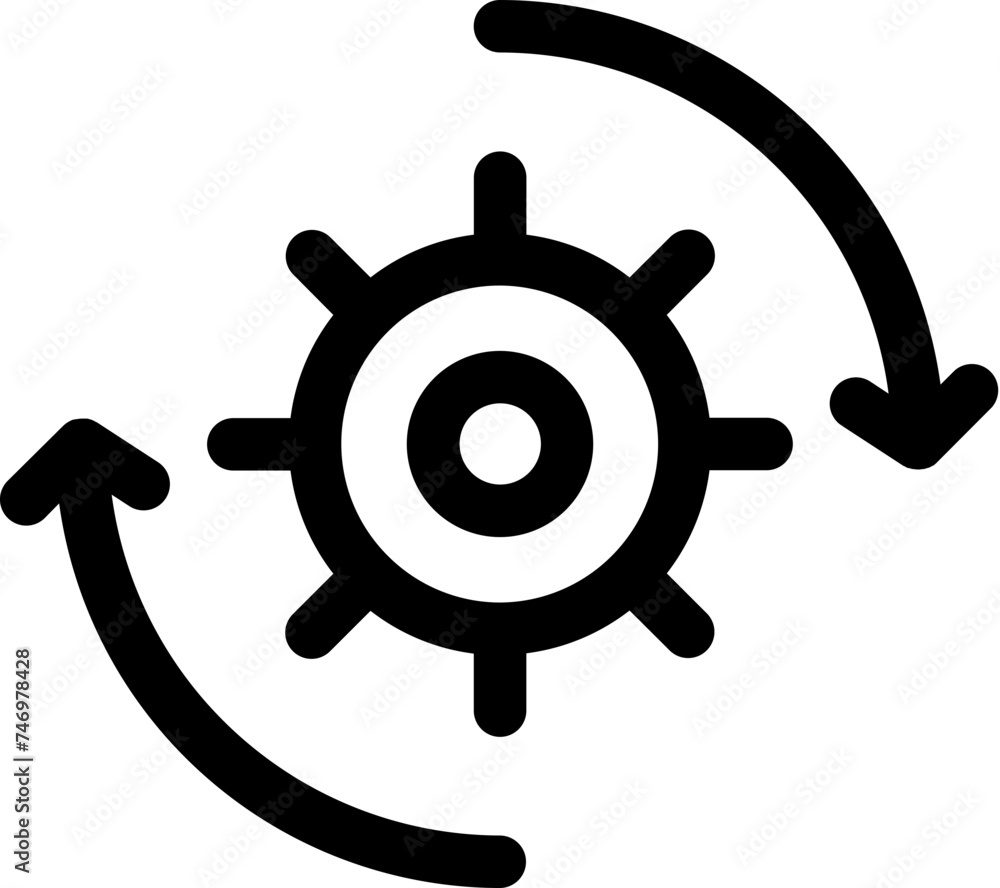 Obraz premium Black line art illustration of rotate cogwheel or setting icon.