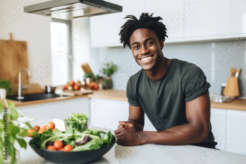 A Man Posing with a Fresh Vegetable Salad - A Delicious and Healthy Choice  Fictional Character Created By Generated AI.