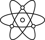 Atomic structure icon in line art.