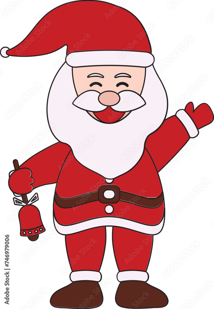 Flat Style Cartoon Santa Claus Holding Jingle Bell In Standing Pose. Flat Style Cartoon Santa Claus Holding Jingle Bell In Standing Pose.