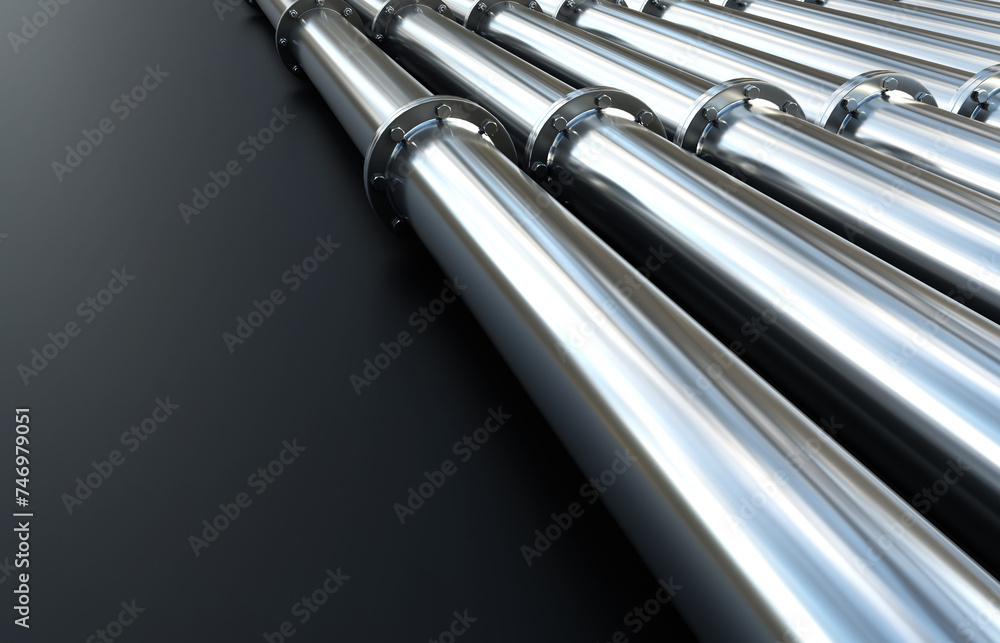 Metal pipes on black background. Fuel industry transportation line connection. 3d-rendering Metal pipes on black background. Fuel industry transportation line connection. 3d-rendering