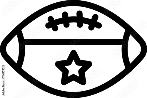 Star on Rugby Ball Icon in Black Line Art.