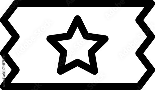 Star on Ticket Icon in Black Line Art.