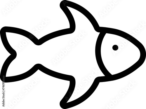 Black line art illustration of Fish icon.