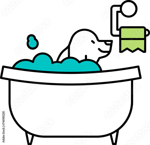 Stroke Style Illustration Of Dog Bathing Tub Icon.