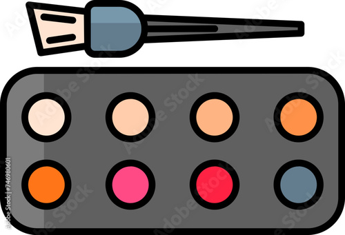Concealer palette with brush icon in flat style.