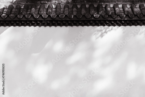 Chinese roof style with shadow of leaves background and textured