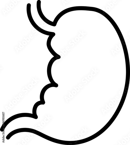 Black Outline Stomach Icon in Flat Style.