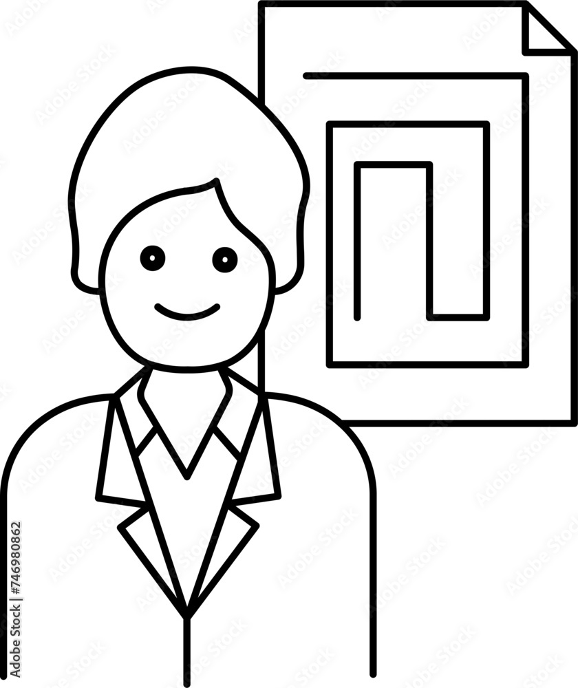 Black Line Art Illustration of Human with Map Icon. Black Line Art Illustration of Human with Map Icon.