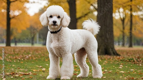 White poodle dog in the park