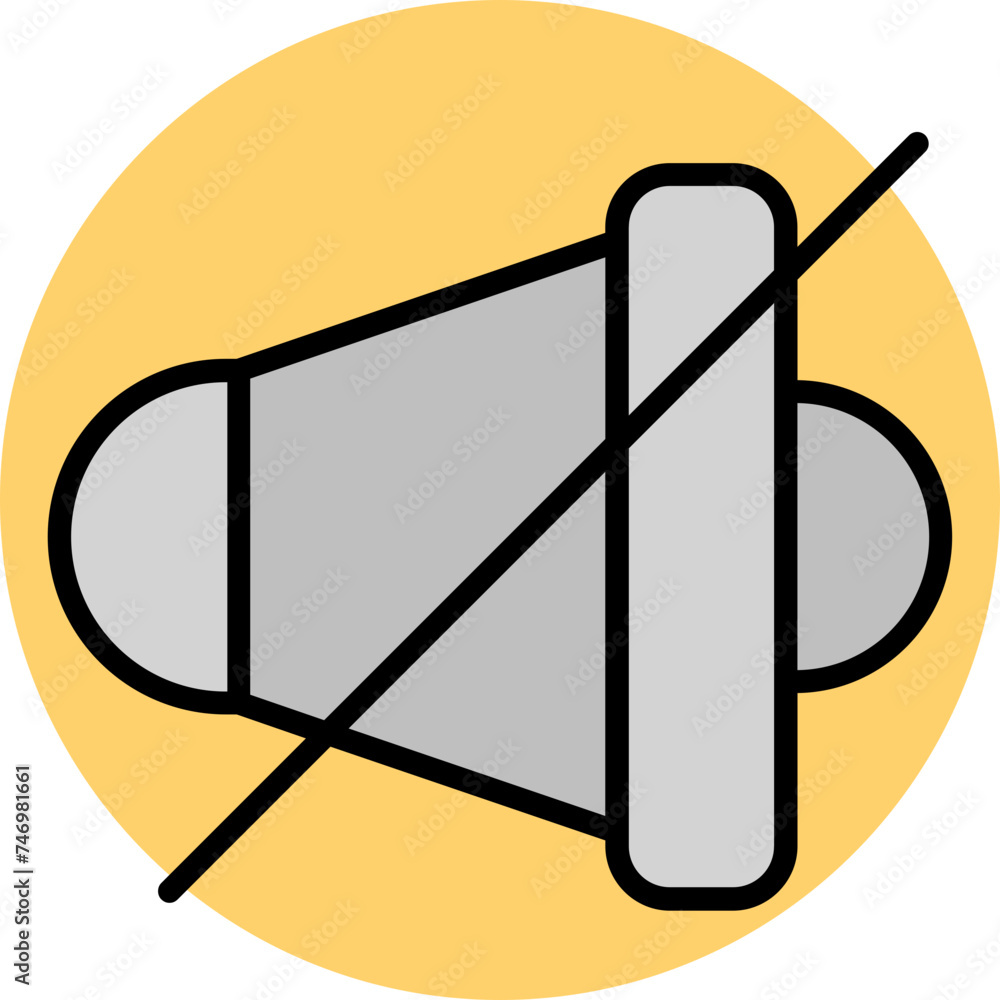 Gray Silent or Mute icon in yellow round background. Gray Silent or Mute icon in yellow round background.