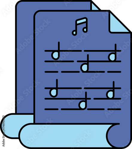 Flat Style Of Music Script Icon In Blue Color.