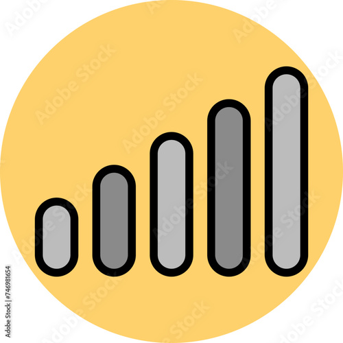 Gray bar graph icon on yellow round background.