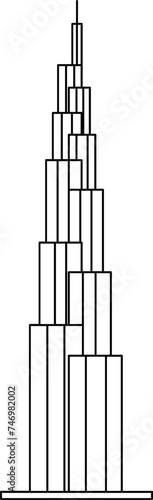 Illustration of Burj Khalifa Icon in Thin Line Art.