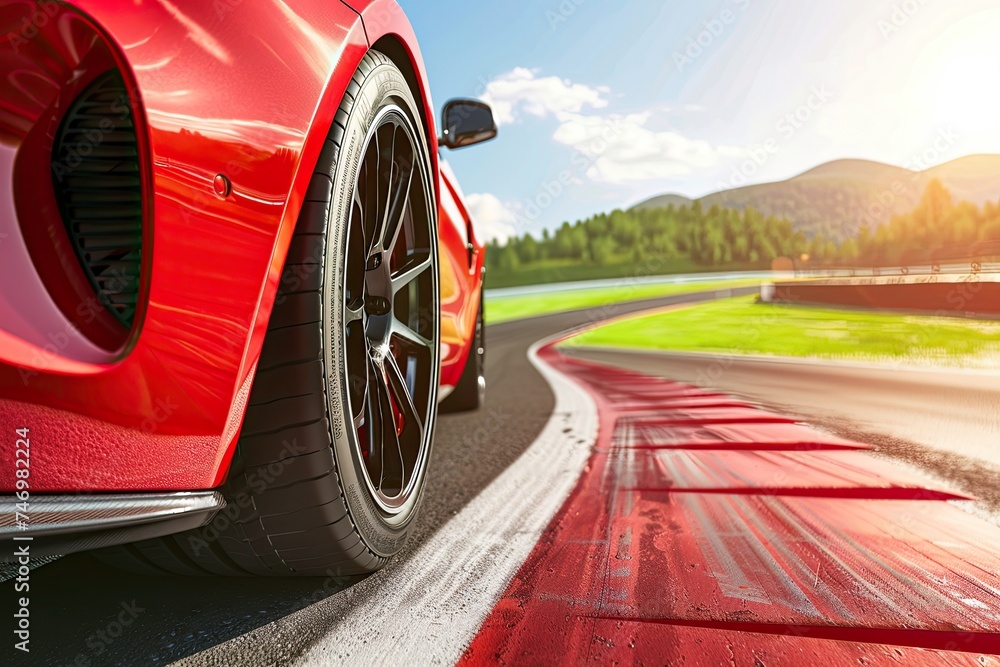 Red Sports Car Driving on Race Track