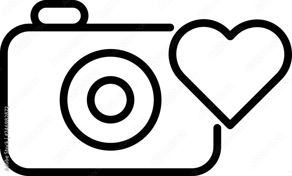 Line art Heart symbol with digital camera icon in flat style. Line art Heart symbol with digital camera icon in flat style.