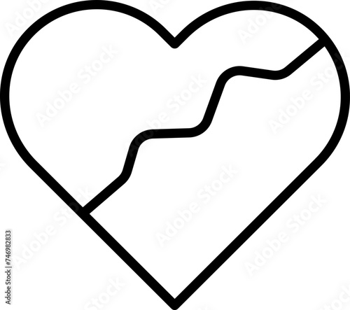 Cracked or broken heart icon in black line art.