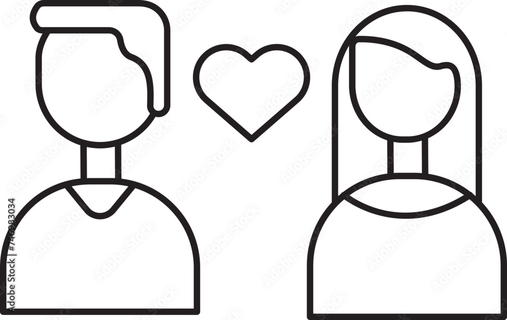 Loving Couple Character Icon In Black Outline. Loving Couple Character Icon In Black Outline.