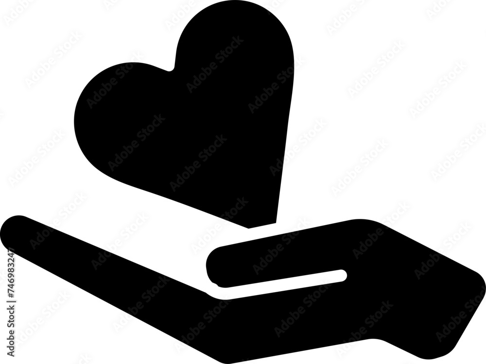 Illustration of Heart on Hand line icon in black color. Illustration of Heart on Hand line icon in black color.