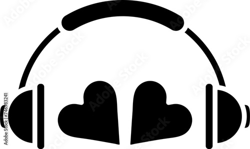 Headphone with Two Heart icon in black and white color.
