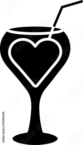B&W illustration of Loving Drink Glass with Straw icon.