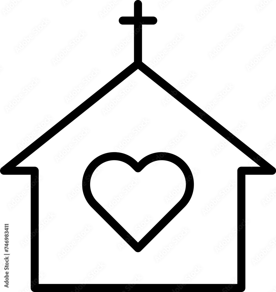 Line art Heart symbol on church building icon flat style. Line art Heart symbol on church building icon flat style.
