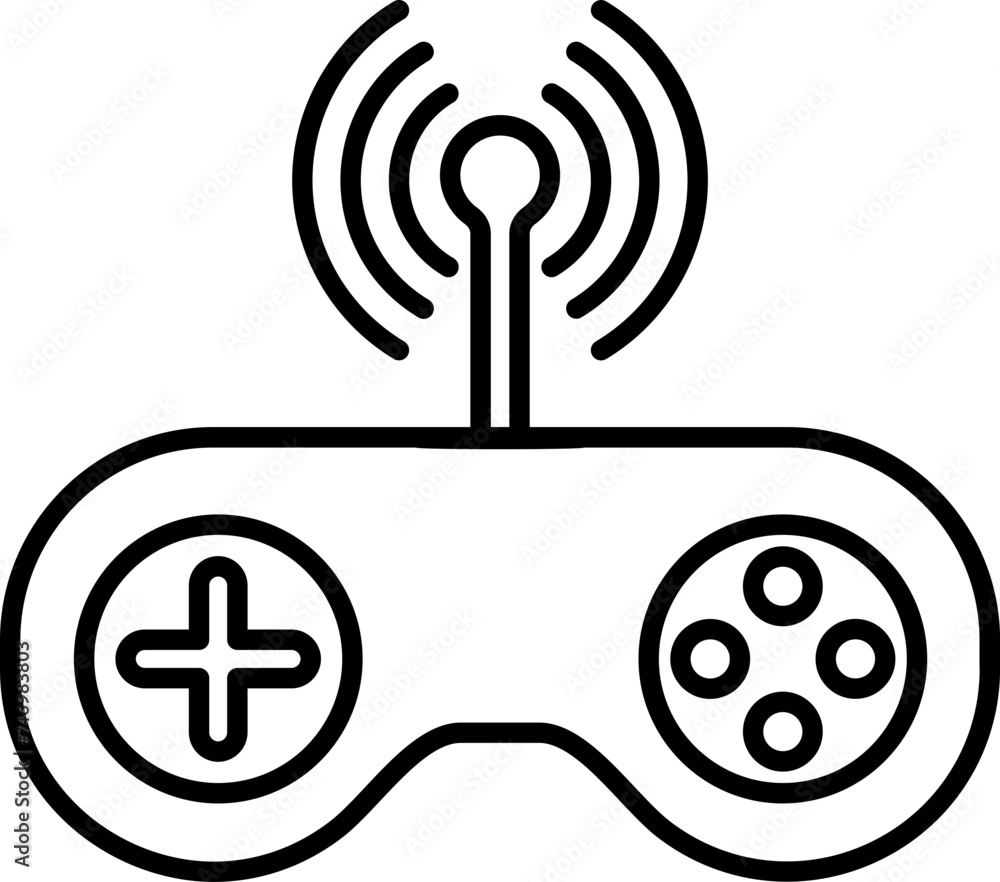 Wifi Joystick Or Gamepad Icon In Black Line Art. Wifi Joystick Or Gamepad Icon In Black Line Art.