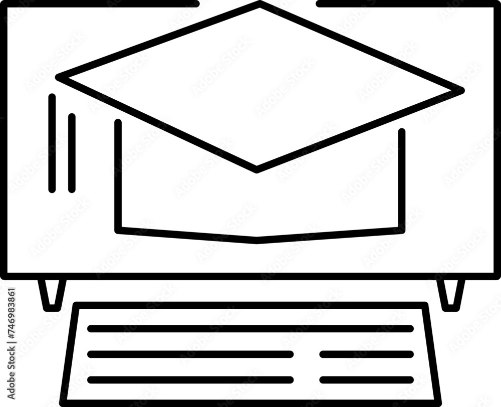 Line art Graduation Cap in Monitor Screen and Keyboard icon for Online learning or Education. Line art Graduation Cap in Monitor Screen and Keyboard icon for Online learning or Education.
