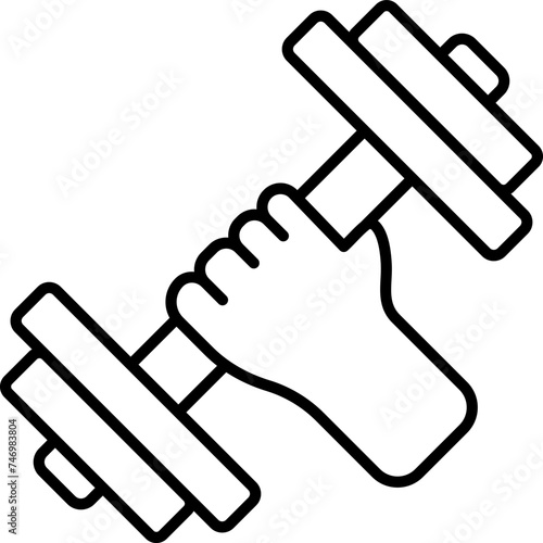 Hand Holding Dumbbell Icon In Black Outline.
