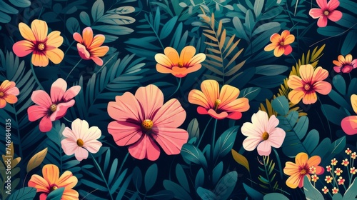 A whimsical garden blooms on this soft pop-art wallpaper