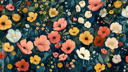 A whimsical garden blooms on this soft pop-art wallpaper, infusing your space with nature's beauty
