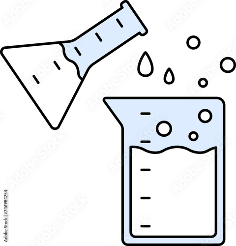 Chemical Beaker With Flask Icon In Blue And White Color.