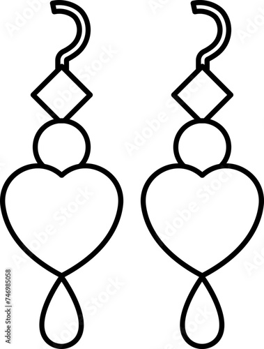 Dangle Earrings Icon in Black Outline.