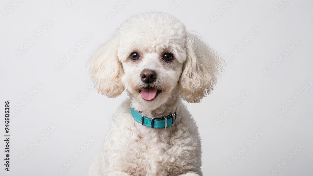 White poodle dog on grey background White poodle dog on grey background