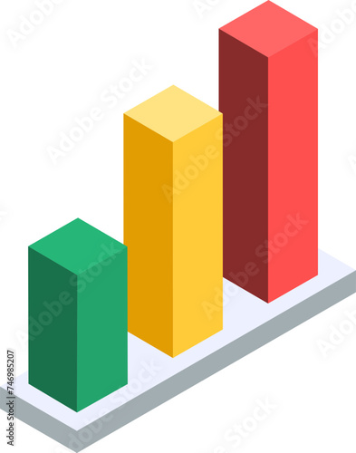 3D Isometric Colorful Bar Graph Icon on White Background.